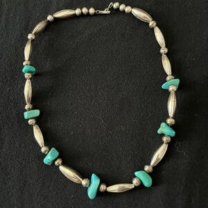 Beaded Necklace with Turquoise and Sterling Silver beads.